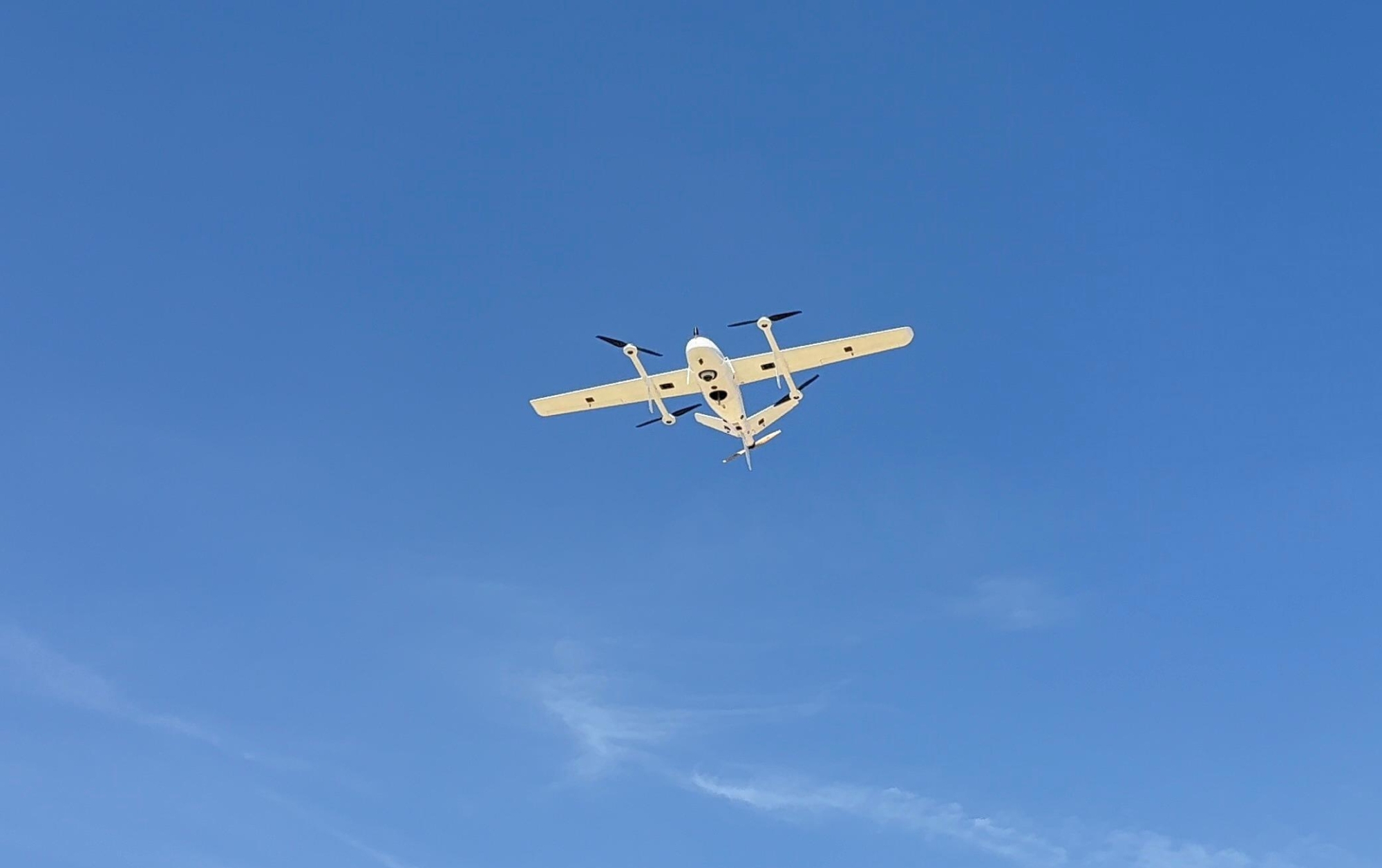 A drone viewed from below.